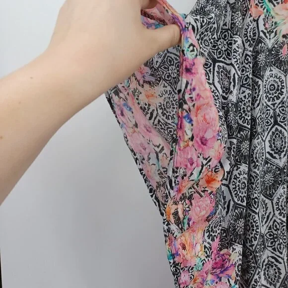 Tolani Collection Printed Woven Caftan Tunic Top Women's LP Floral Boho Hippie - Picture 5 of 10